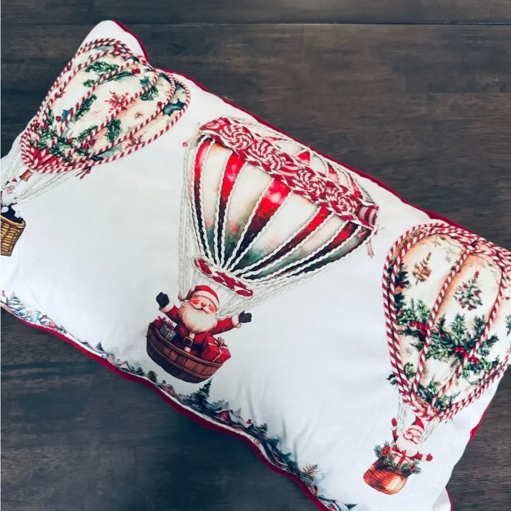 Santa Claus Christmas Holiday Hot Air Balloon Beaded Throw Pillow
